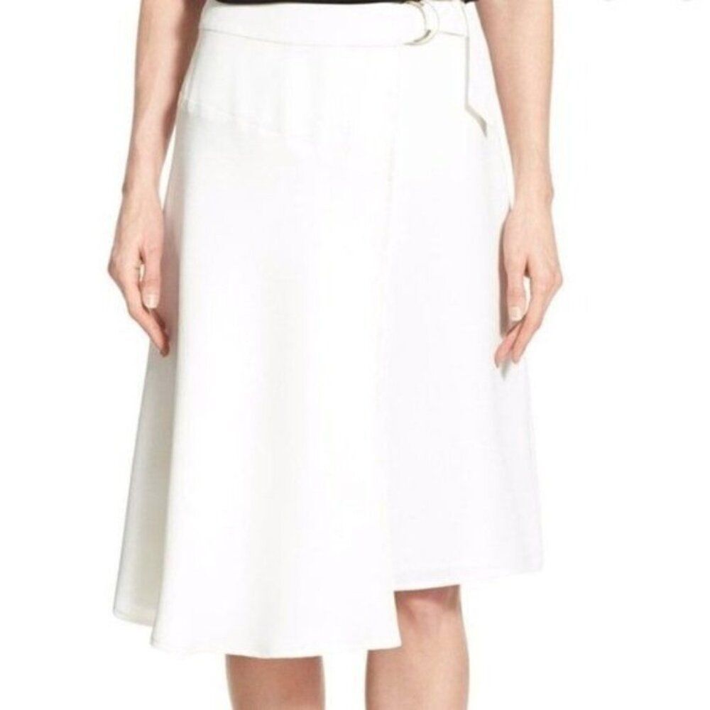 Vince Camuto Women White Hi-Lo Hem Wrap Skirt Size 8P
